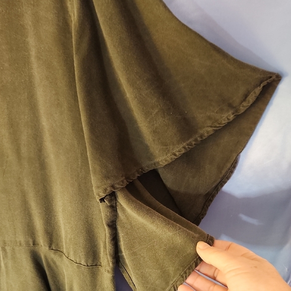 Serene Bohemian Olive Green Flutter Sleeve Blouse - Picture 3 of 10
